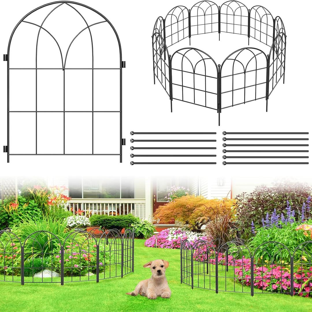 Youpehom Black Garden Fences Animal Barrier, 12.55"*16.48" Garden Border Fencing, Rustproof Metal No Dig Fence for Dogs, Outdoor Fence, Dog Fencing for Patio, Flower Bed, Farm (Medium 10 pcs)