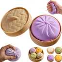Giant Glitter Dumpling, Giant Dumpling Squishy, Mega Rainbow Dumplings, Cute Anxiety Relief Fidget Toy, with Steamer Box,Soft Squeeze Decompression Dough for Adults (Purple)