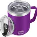 WETOWETO 14 oz Coffee Mug, Vacuum Insulated Camping Mug with Lid, Double Wall Stainless Steel Travel Tumbler Cup, Coffee Mugs Outdoor, Powder Coated Purple