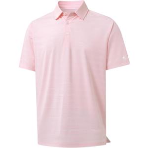 Rouen Polo Shirts for Men Dry Fit Performance Heather Stripe Golf Polo Moisture Wicking Lightweight Breathable Golf Shirts (Pink, XXXL)
