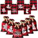 FOIMAS 36pcs Christmas Buffalo Plaid Drawstring Gift Bags Xmas Snowflake Gift Treat Bag Candy Sack for Christmas Gift Wrapping Party Favor Supply (Red 2)