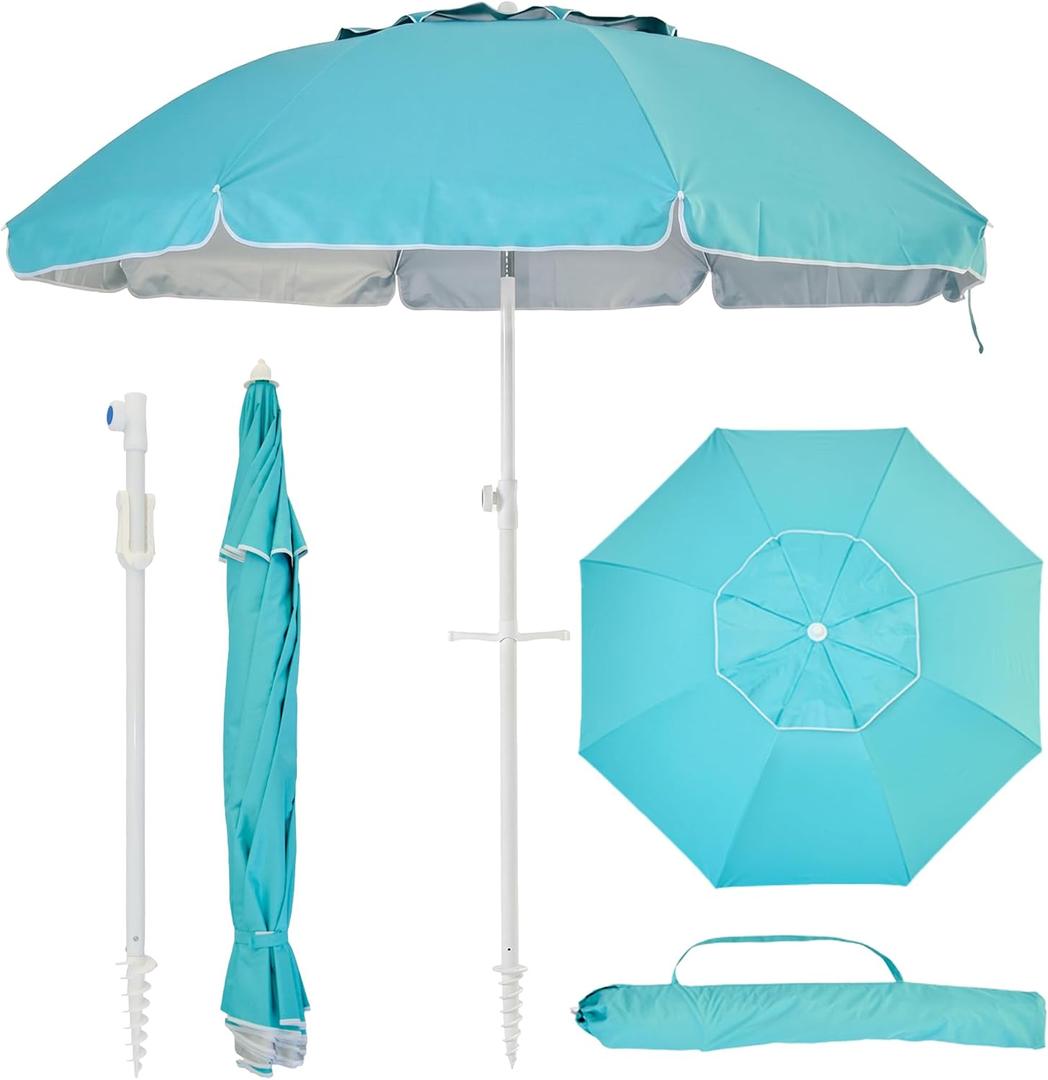 7ft Portable Beach Umbrella Heavy Duty Shade Umbrella, Light Green