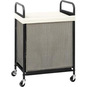 STORAGE MANIAC Rolling Laundry Hamper with Wheels 1-Section Laundry Sorter Rolling Laundry's Basket on Wheels with Removable Bag Clothes Hamper Laundry's Organizer Cart Bathroom Bedroom 90L Beige