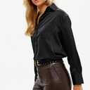 Satin Button Down Shirts for Women Long Sleeve Slim Fit Office Blouses Casual Business Silk Tops with Pocket S-XXL (M)