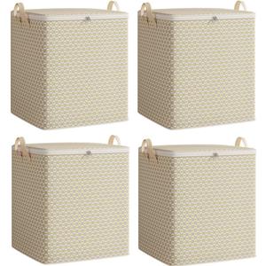 NEXBRILANT 4PCS Storage Bins with Lids, Storage Bags, Non Woven Gray Corrugated Texture,110l/150l/220l, Spacious and Versatile, Double-Layered Thicken Fabric, Waterproof Foldable (20X20X20IN)