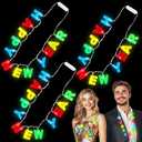 3 Pack Light Up Happy New Years Necklaces New Years Eve Party Supplies for Adult, Colorful Nye Necklaces with 14 Leds 3 Modes Glow In the Dark Party Accessories New Years Birthday Party Favors