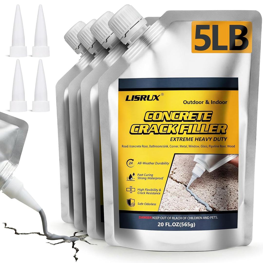 Concrete Crack Filler,5 LB High Elasticity Cement Crack Filler,Self-Leveling Quick-Drying & Waterproof Concrete Caulk,Concrete Repair for Driveway,Walkway,Patio,Joint,Indoor and Outdoor,Grey (80oz)