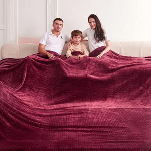 Oversized King Fleece Blanket 120x138 Inches, Seamless Soft Cozy 3D Jacquard Flannel Blanket 10'x11.5' Extra Large for Bed, Sofa, Couch, Travel & Camping, California King Throw, Burgandy Red Leaf
