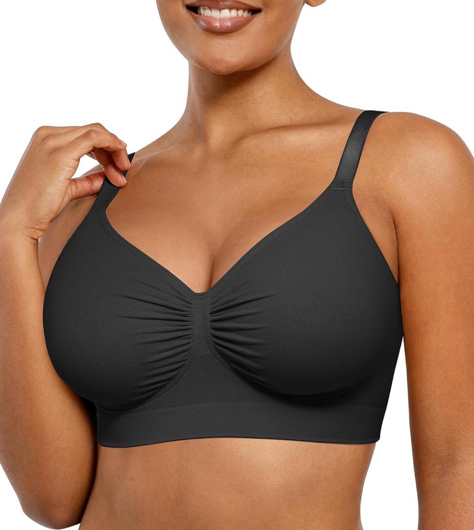 SHAPELLX Wireless Bra for Womens Lightweight Seamless High Stretch Bra Comfortable Soft Bralette Plus Size Everyday Bras Black XXL