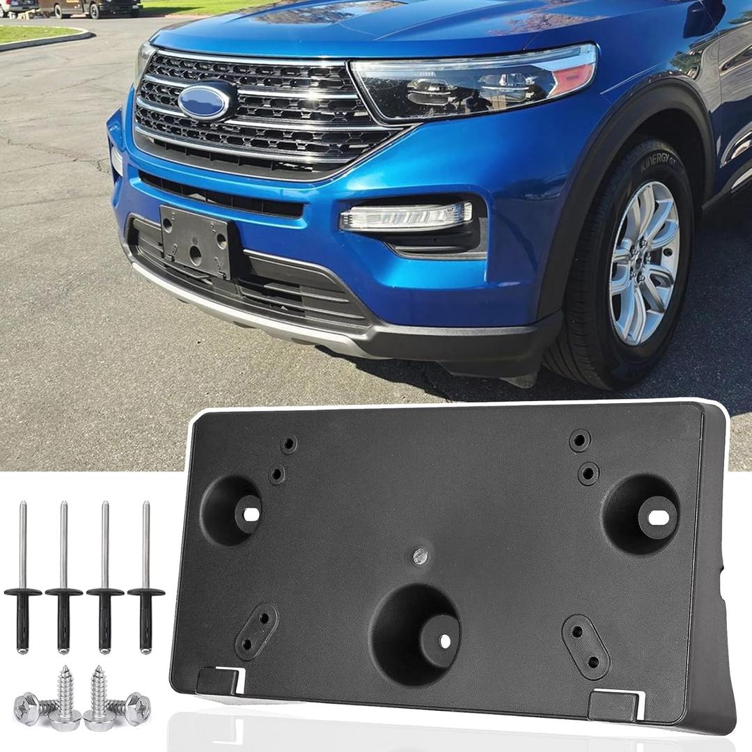 Front License Plate Frame for Ford Explorer 2020 2021 2022 2023 2024 Front Bumper License Tag Plate Holder Mounting Bracket Replace # LB5Z17A385AA FO1068182 (NOT FIT for ST & Timberline)