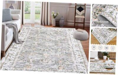 Area Rugs 8x10 Rug for Living Room Washable Boho Area Rug Non Slip Soft Vintage Low Pile Large Rug for Living Room, Bedroom, Farmhouse, Dining Room, Kids Playroom