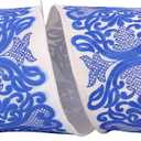 Reliant Ribbon 93861W-685-10F Regal Filigree Printed Dupioni Wired Edge Ribbon, 4 Inch X 10 Yards, White/Blue
