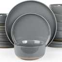 Famiware Milkyway Plates and Bowls Set, 18 Pieces Dinnerware Sets, Dishes Set for 6, Dark Gray