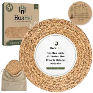 Round Woven Placemats Set of 6, Wicker Placemats for Dinner Plates | 15 Inch Natural Rattan Boho Style Braided Place Mats, Non-Slip, Heat Resistant, Dining Table Chargers with Bag for Storage