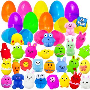 24 Pack Prefilled Easter Eggs with Squishies Toys, Easter Basket Stuffers for Kids, Party Favors, Boys Girls Easter Eggs Hunt Game Classroom Prizes Supplies