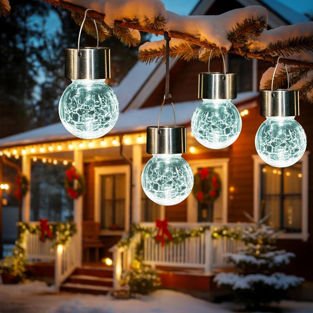 GIGALUMI 12 Pack Solar Outdoor Lights, Solar Hanging Lights for Christmas Decoration-Cracked Glass Solar Lights Outdoor Waterproof for Garden, Yard, Fence, Tree(Cold White)