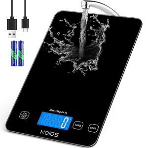 KOIOS Food Scale, 33lb/15kg Digital Kitchen Scale Grams and Ounces for Cooking Baking, 1g/0.1oz Precise Graduation, Type-C Charging, Tare Function, AAA Battery Included(Black)