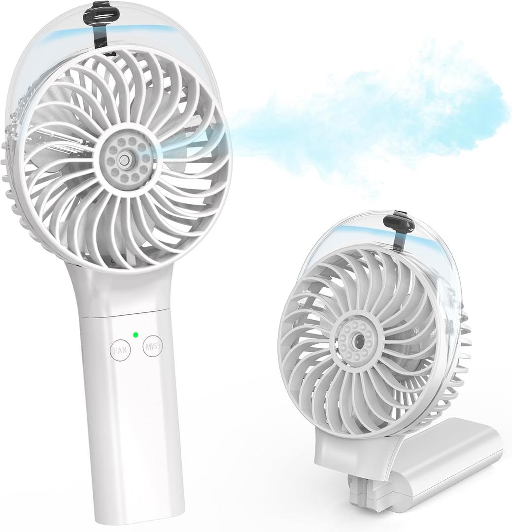 COMLIFE Portable Handheld Misting Fan, 3000mAh Rechargeable Battery Operated Spray Water Mist Fan, Foldable Mini Personal Fan for Travel, Makeup, Home, Office, Camping, Outdoors (White)