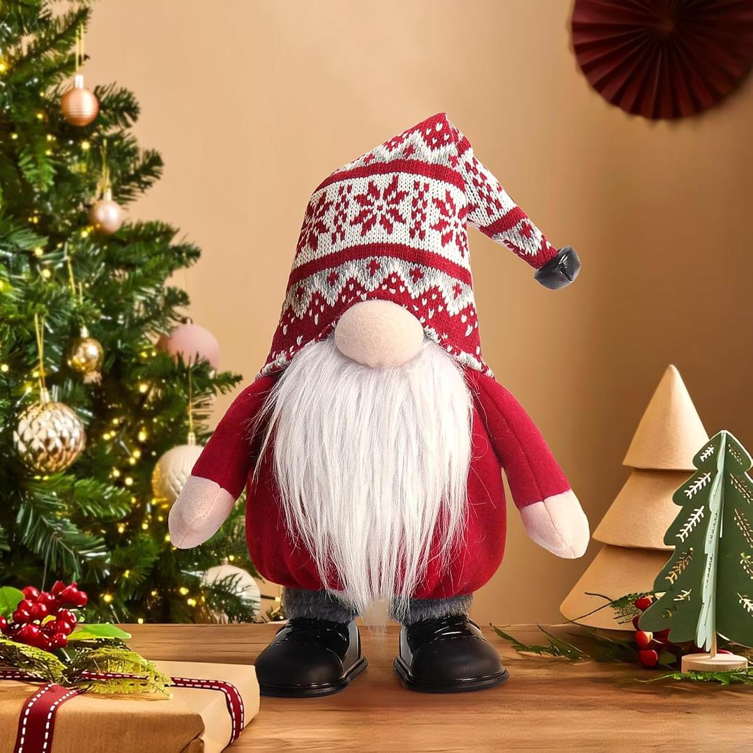Christmas Gnomes Plush Singing Tomte Swedish Santa Decor Scandinavian Gnome Faceless Elf Holiday Decoration for Home,Table,Shelf (Red)