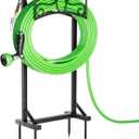 Heavy-Duty Garden Hose Holder with Tool Hooks and Stable Base, Metal Hose Hanger Garden Hose Storage Holds 160Ft, Rustproof Freestanding Water Hose Holder for Outside, Yard, Lawn, Farm (Holder 42.1in, Black)