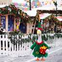 Christmas Porch Goose Outfits,2 Pcs/Set Toy Soldier Style Goose Clothes with Pointed Hat and Gift Box Fits 23" Lawn Goose Statue,Green Christmas Outdoor Goose Costume,Yard Patio Garden Xmas Decor