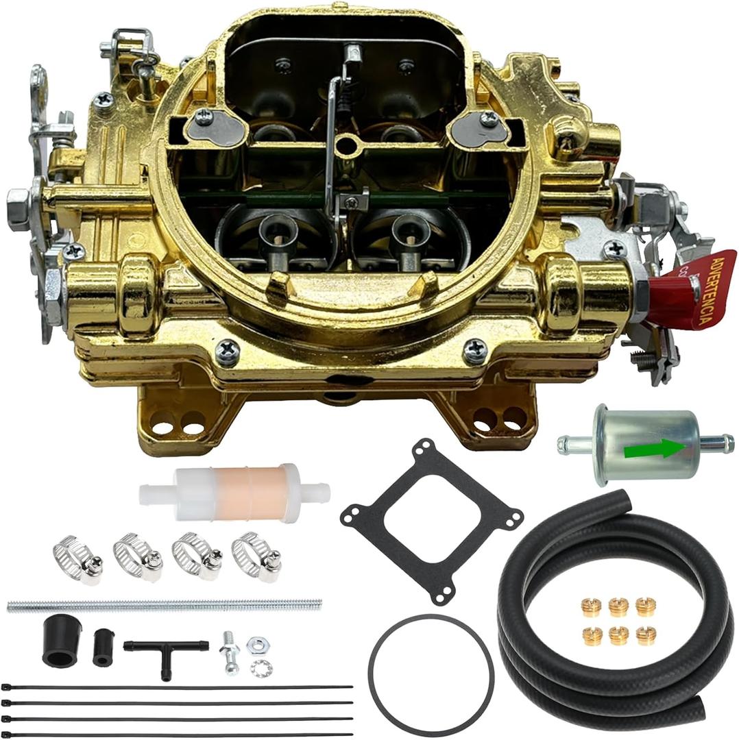 1407 4 Barrel Carburetor Replacement for 750 CFM Manual Choke Square Bore Air Valve Secondary (Golden)