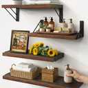 BAYKA Wall Shelves for Bedroom Decor, Floating Shelves for Wall Living Room Kitchen Storage, Mounted Rustic Wood Floating Shelves for Kids Books, Corner Shelf for Bathroom (Rustic Brown, Set of 4)