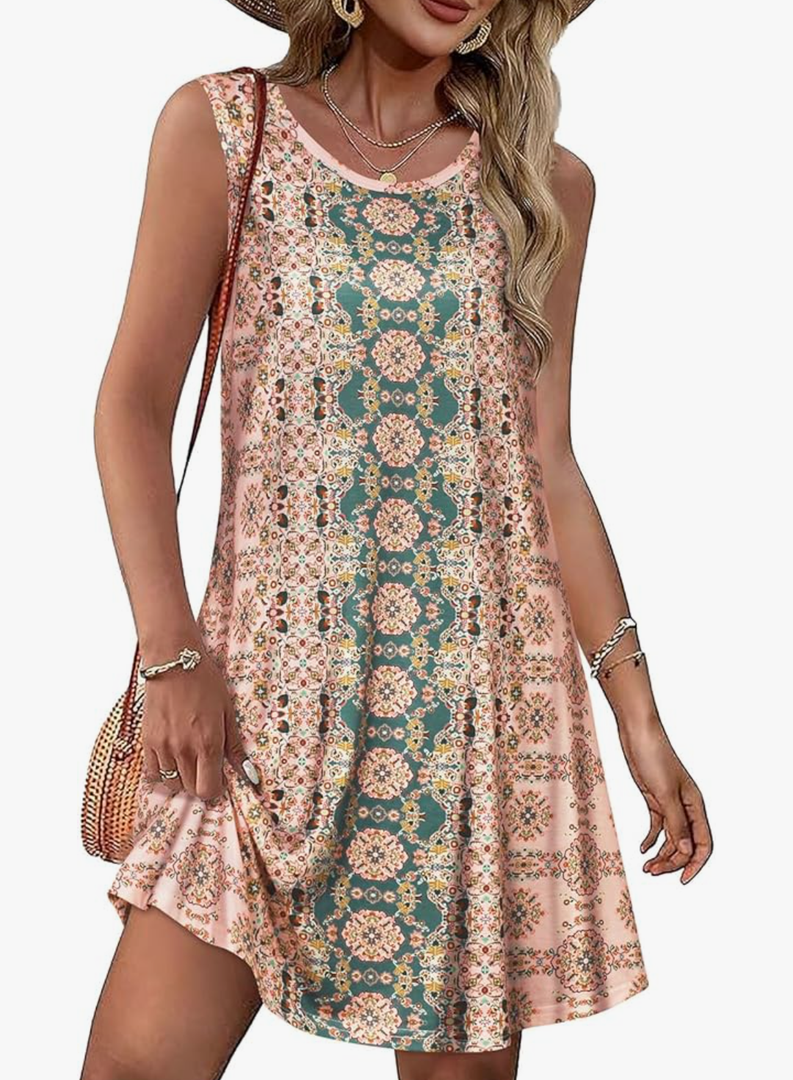 Summer Dresses for Women Beach Boho Sleeveless Vintage Floral Flowy Pocket Tshirt Tank Sundresses