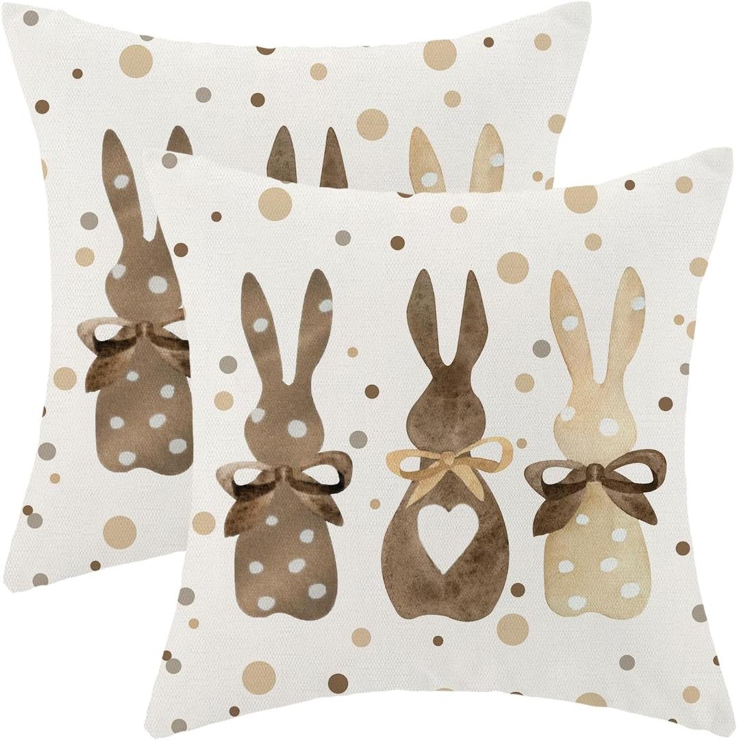 CXMEIFLY Easter Pillow Covers 22x22 Inch Set of 2 for Vintage Polka Dots Bunny Decor Throw Pillows Spring Bow Rabbit Outdoor Farmhouse Decorative Cushion Cases for Couch Bed Decoration