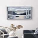 Lake Nature Landscape Wall Art: Large Mountain Scenery Canvas Artwork Window View Boat Print Painting Decor Calming Horizontal Yosemite Picture for Living Room Bedroom Home Office, 48"L x 24"W