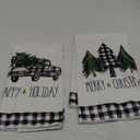Artoid Mode Buffalo Plaid Truck Trees Kitchen Dish Towels Merry Christmas, 18 x 26 Inch Winter Drying Cloth Tea Towels for Cooking Baking Set of 2 (Black/Beige)