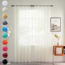 Youleyar Solid Sheer Rod Pocket Curtain Voile Draperies 2 Panels White Beige Black Grey Coffee 52 Inch Width 72 Inch Long 1 Pair for Kitchen Bedroom Children Living Room Yard(Ivory,52Wｘ72L)