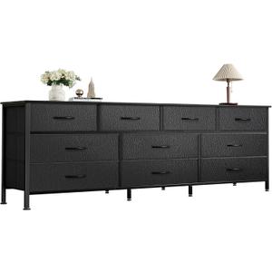 Huuger 63 Inch Dresser for Bedroom, Long Dresser with 10 Fabric Drawers, TV Stand for 55, 65, 70 Inch TV, Toy Storage Organizer for Closet, Black