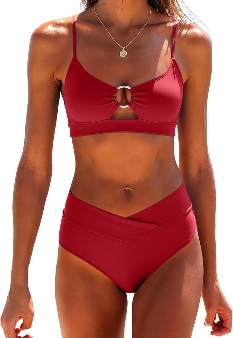 ANRABESS Women’s Triangle Bikini Sets O Ring Cut Out Two Piece Swimsuit Mid Rise Cute 2026 Summer Beach Cheeky Bathing Suits Size M