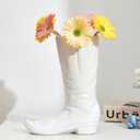 Denique White Ceramic Cowboy Boot Vase, Unique Boot Shaped Flower Vase for Home Decor, Modern Farmhouse Decorative Vase for Living Room, Bedroom, Office, Table Centerpiece, Gift for Women