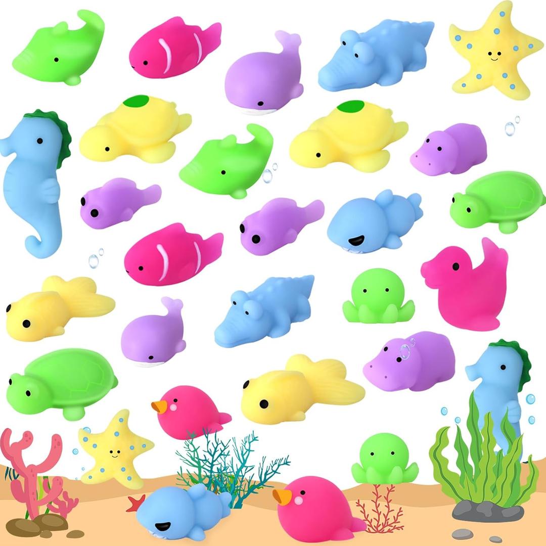 30 Pcs Squishies Mochi Toys, Mini Kawaii Squishy Sea Animals Squeeze Stress Relief Toys Easter Basket Stuffers Christmas Birthday for Kids