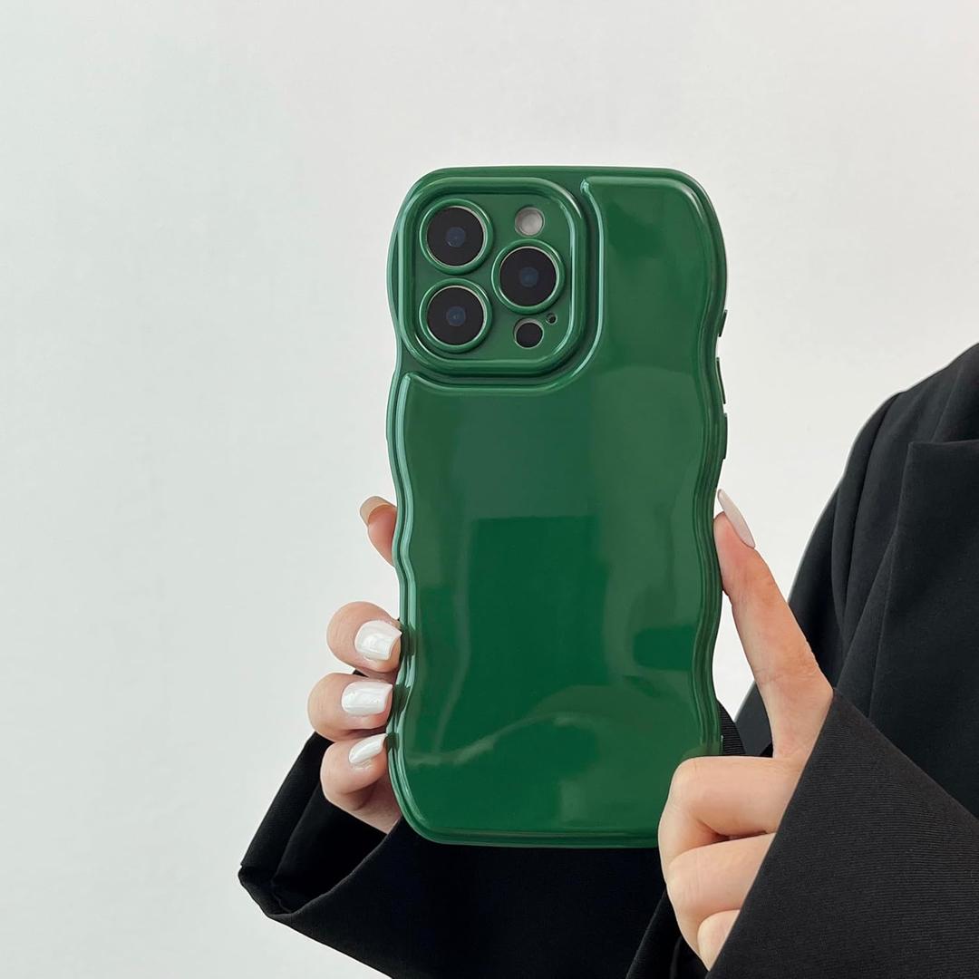 FABSPARK Phone Case for iPhone 16 Pro Max Case,Simple Wave Design Wavy Frame Soft Silicone Aesthetic for iPhone 16 Pro Max, Forest Green