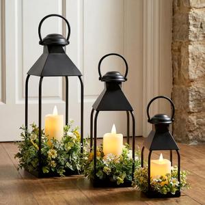 Decorative Metal Lanterns Indoor Outdoor, Set of 3 Farmhouse Lantern Holders Without Candles for Porch, Patio, Fireplace, Floor, Wedding & Holiday Table Centerpiece (Black, 20" 15.7" 12")