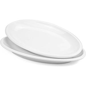 Yesland 2 Pack 16" Porcelain Large Oval Serving Plates, White Oval Serving Platters Dishes for Serving Food, Appetizers, Dessert, Meat, Sushi, Fish, Party