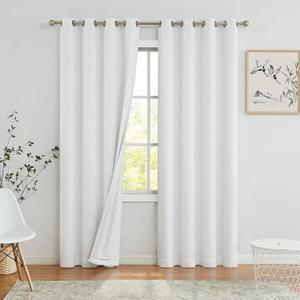 Full Blackout Window Curtains for Bedroom & Living Room - Noise Reducing, Thermal Insulated, Heavy Linen Texture, 8 Grommets, Cream White, 50" x 84", 2 Panels