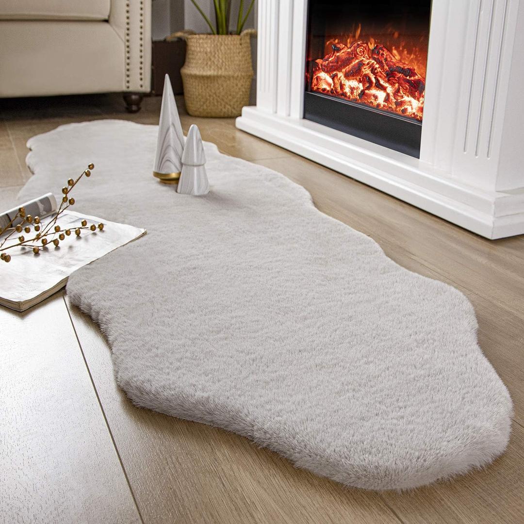 Ashler HOME DECO Ultra Soft Faux Rabbit Fur Chair Couch Cover Area Rug for Bedroom Floor Sofa Living Room Grey 2 x 6 Feet