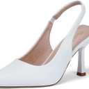 GENSHUO Women's Slingback Kitten Heel Pointed Closed Toe Stiletto Pumps Slip on Elastic Strap Wedding Party Dress Sandals Shoes, 7.5