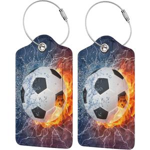 Soccer Ball Luggage Tags for Suitcases Travel, 2 Pieces Cool Sports Luggage Tags for Kids Teen Boys Girls Men Women, Leather Name ID Bag Label Luggage Identifiers for Baggage Backpack (Sports-themed 10)