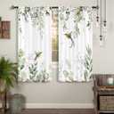 Eucalyptus Green Leaves Kitchen Curtain Rod Pocket 27.5W X 39L Inch 2 Panel Sage Green Leaf Watercolor Floral Hummingbird Small Short Cafe Tier Curtain Plant Window Drape Treatment Home Decor