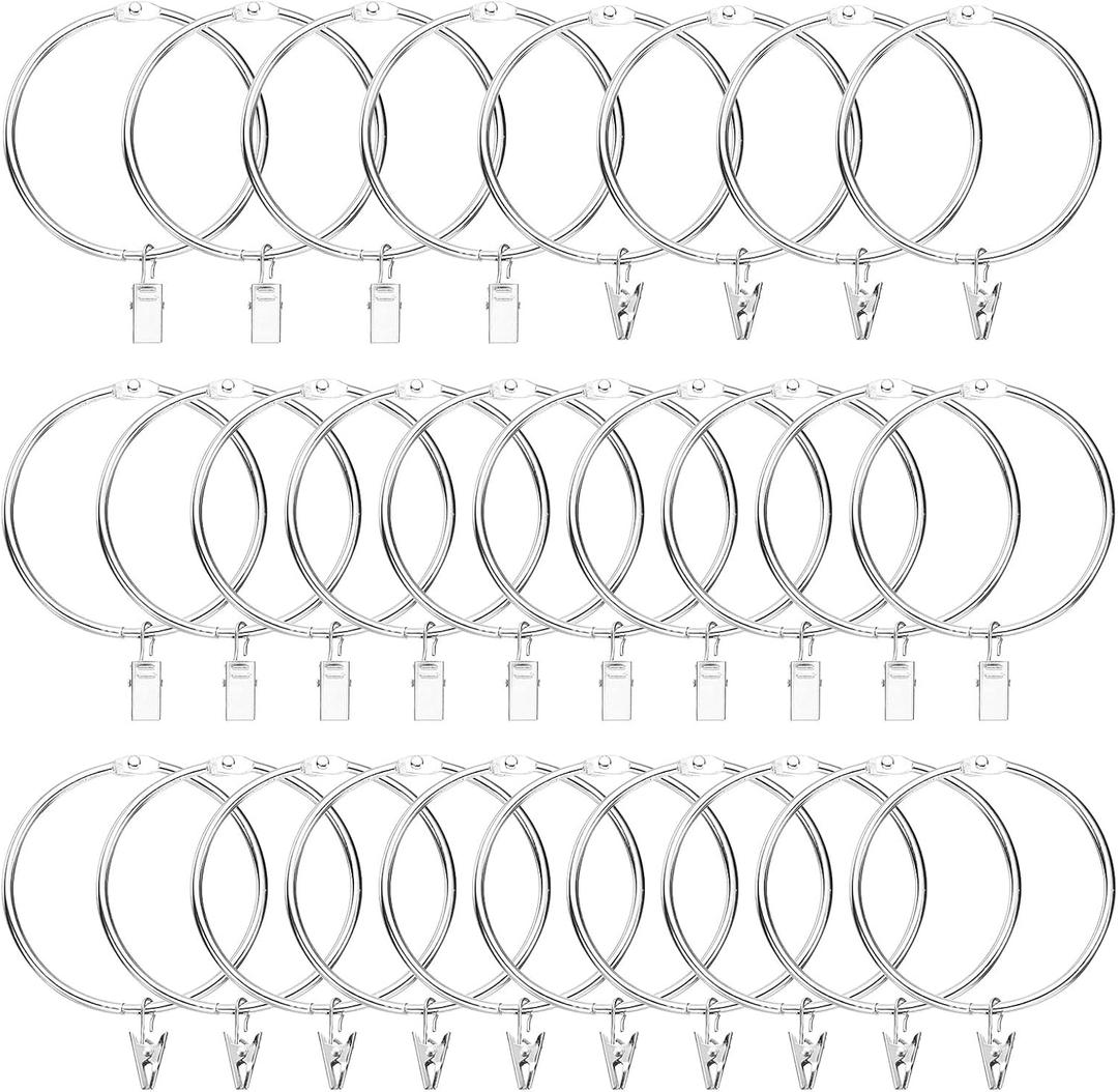uxcell 28 Pack Curtain Rings with Clips, 3" Interior Diameter Curtain Clip Rings Hooks for Hanging Drapery Vintage Decorative Rustproof Drapery Ring with Hooks, Silver