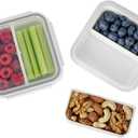 carrotez 2 Compartment Small Snack Containers, Mini Snack Containers for Mini Fridge, Small Divided Food Storage Containers, Airtight Lids, Reusable, 1.1 cup, 2 PACK (White)