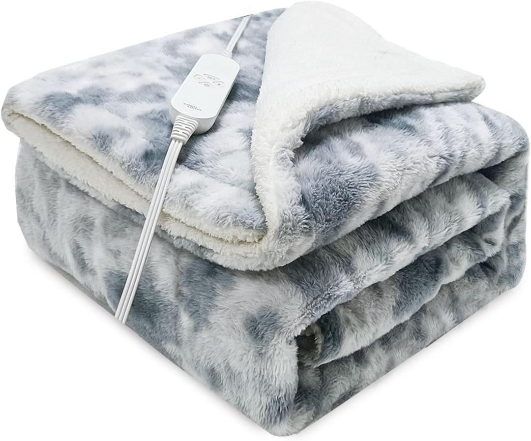 GOQO TOMO Heated Weighted Blanket, with Premium Glass Beads 60" x 80" Electric Heating Blanket 2 in1 Blanket with 12 Heating Levels for Adults Home Use Gradient Gray-H6080 (Grey)