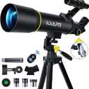 Telescope, 70mm Aperture 400mm AZ Mount Astronomical Refracting Telescopes (20x-200x) for Kids & Adults, Portable Travel with Tripod Phone Adapter, Remote Control, Easy to Use, Black