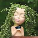 WEWEOW Face Planters for Outdoor Plants, Resin Succulent Pots with Drainage Hole Cute Lady Face Flower Pots