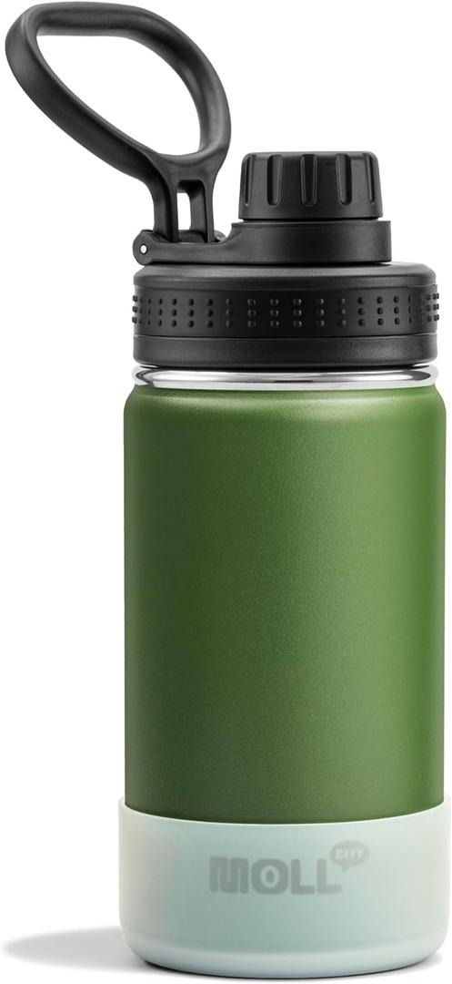 12 oz Water Bottle for Kids School-Reuasble Stainless Steel Vacuum Insulated Wide Mouth Water Bottle for Travle Sports (Grass Green)